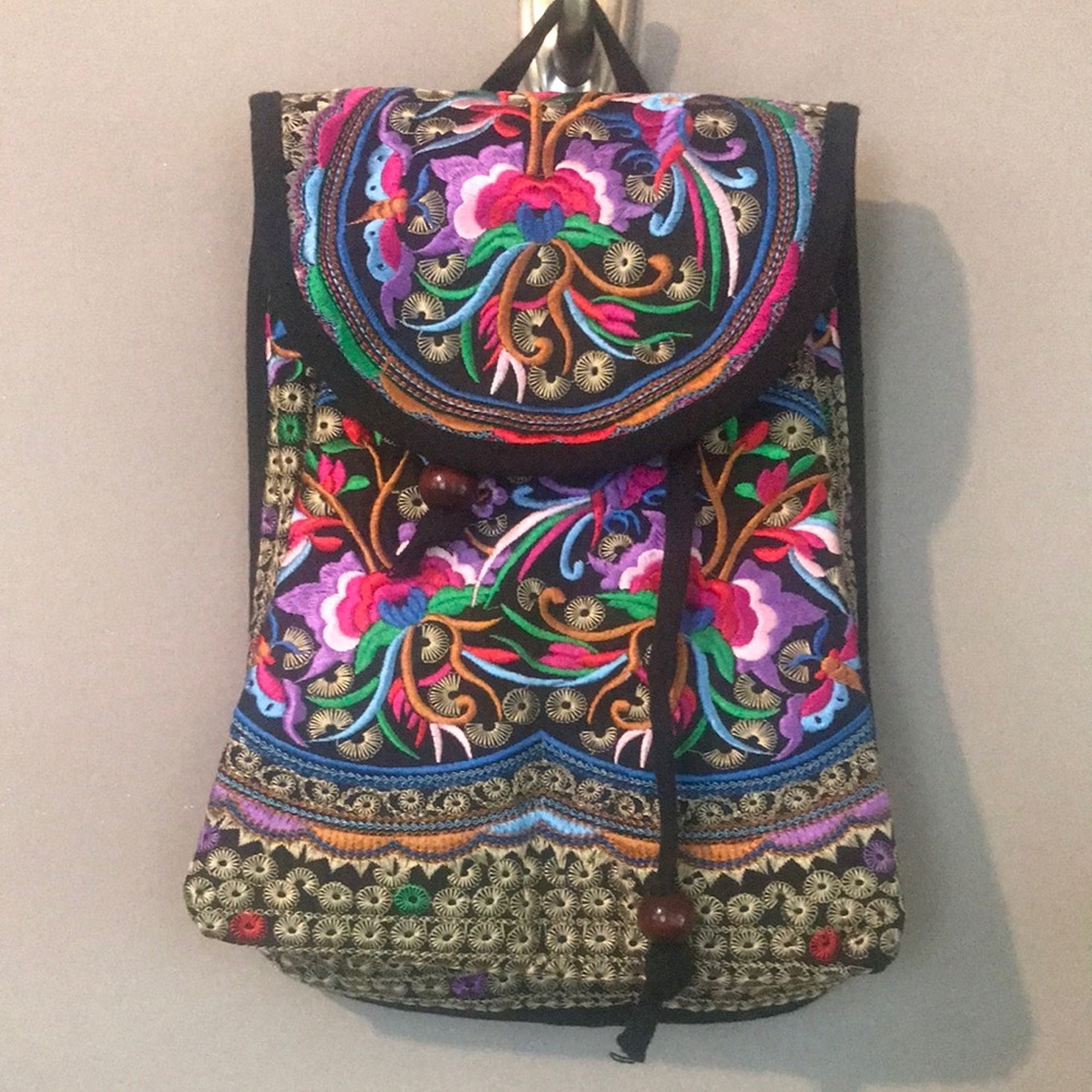 New! Embroidered Boho Floral Backpack